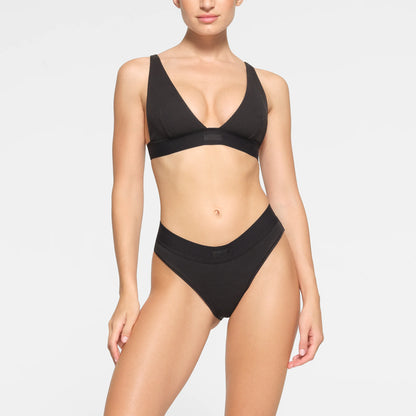 COTTON RIB PLUNGE BRALETTE | SOOT