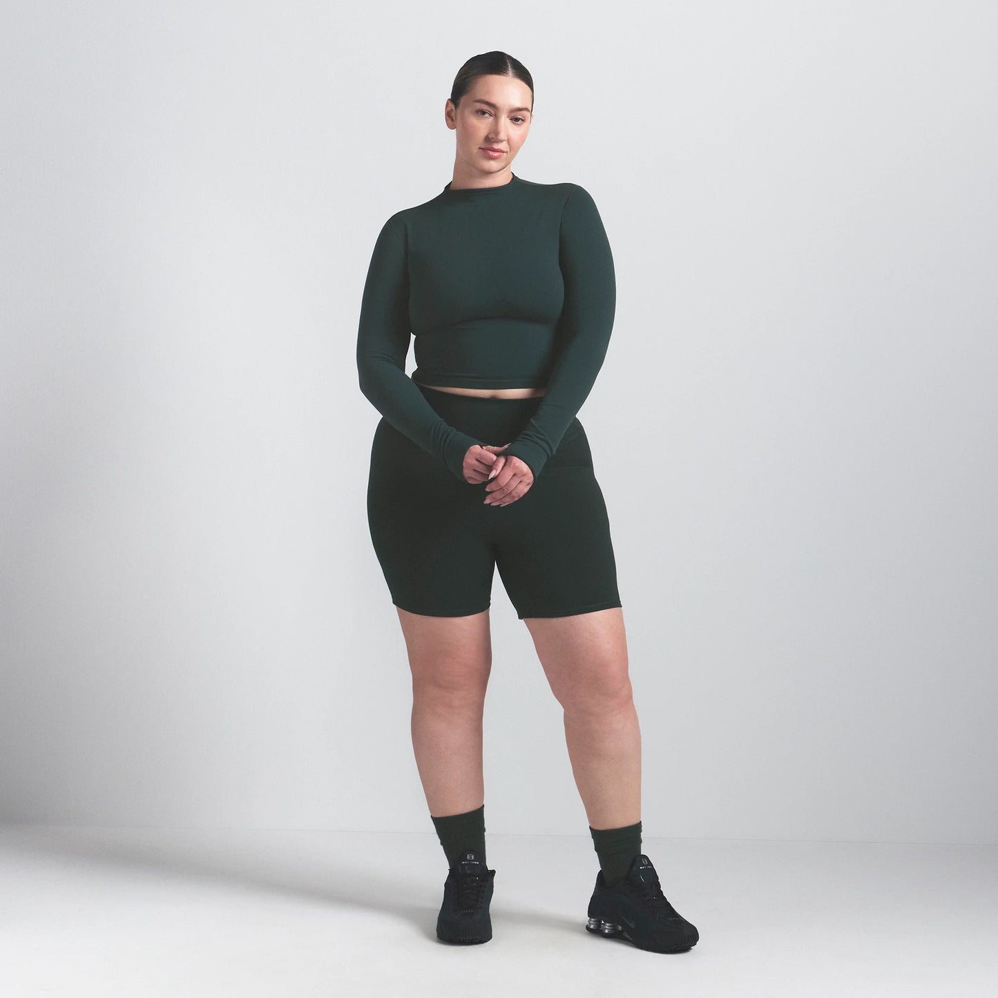 NikeSKIMS VINTAGE SEAMLESS MOCK NECK CROP TOP | DARK TEAL