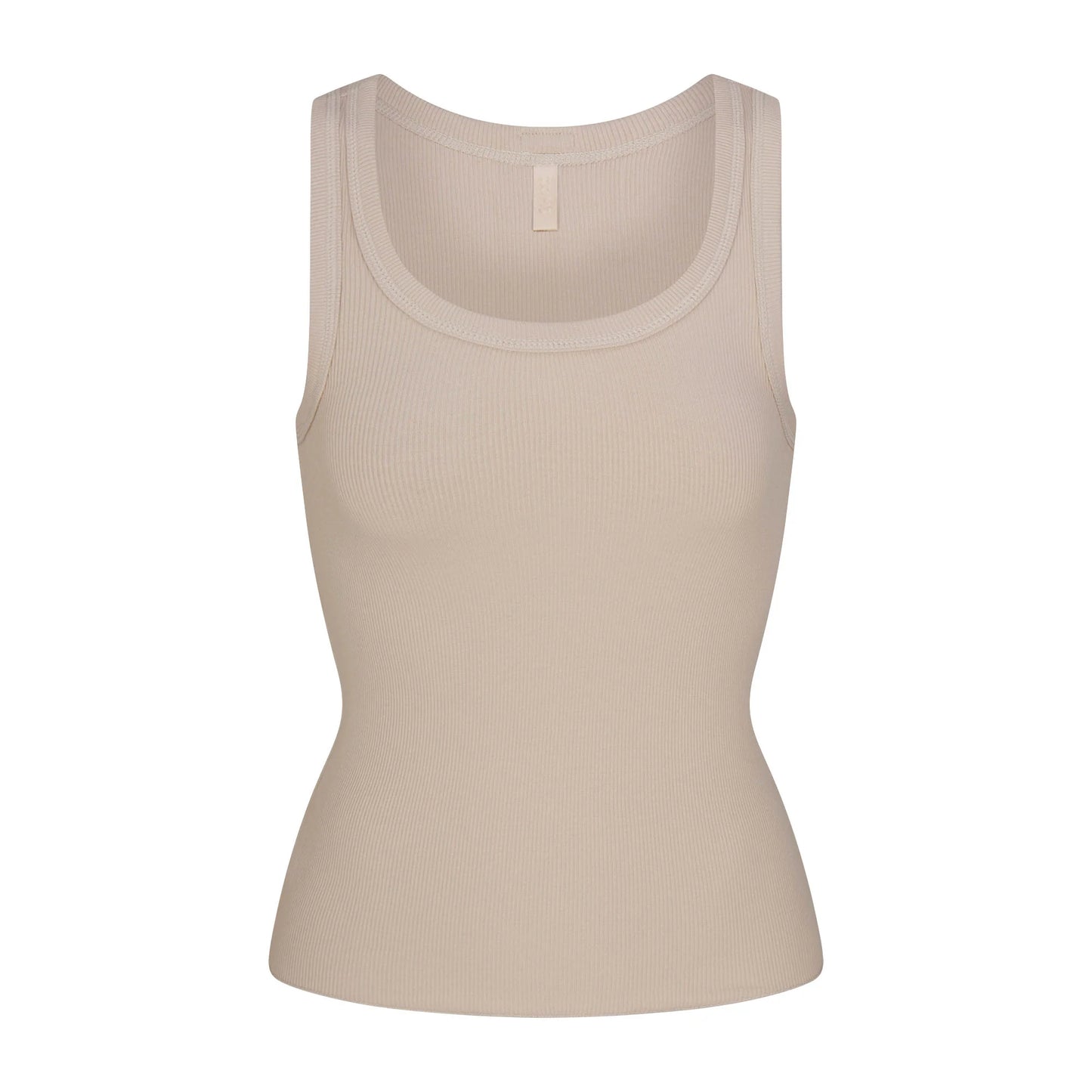 COTTON RIB SCOOP NECK TANK | STONE