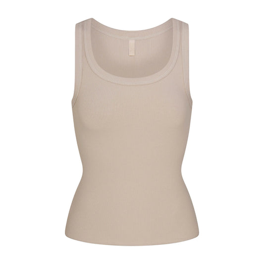 COTTON RIB SCOOP NECK TANK | STONE