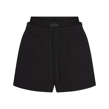 COTTON FLEECE DOUBLE WAISTBAND SHORT | ONYX