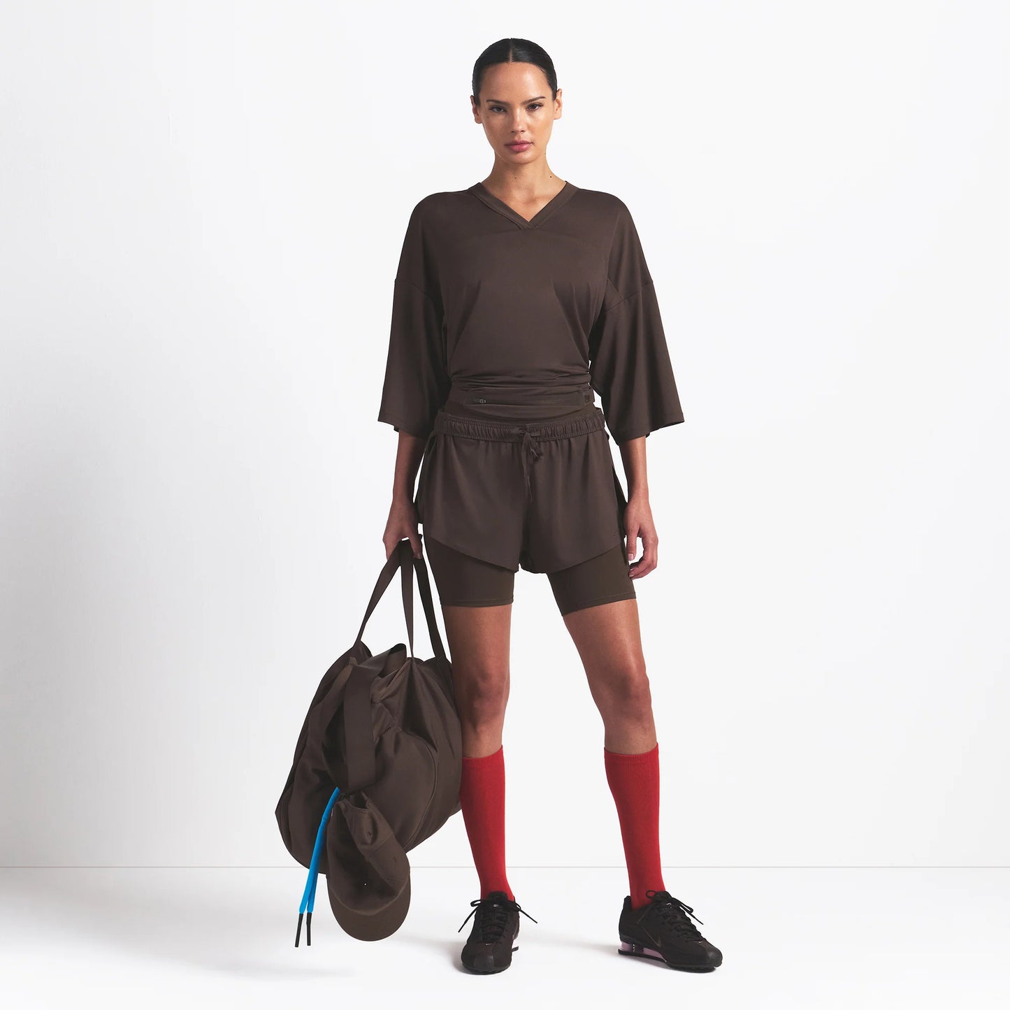 NikeSKIMS AIRY V-NECK OVERSIZED TOP | DARK SEPIA