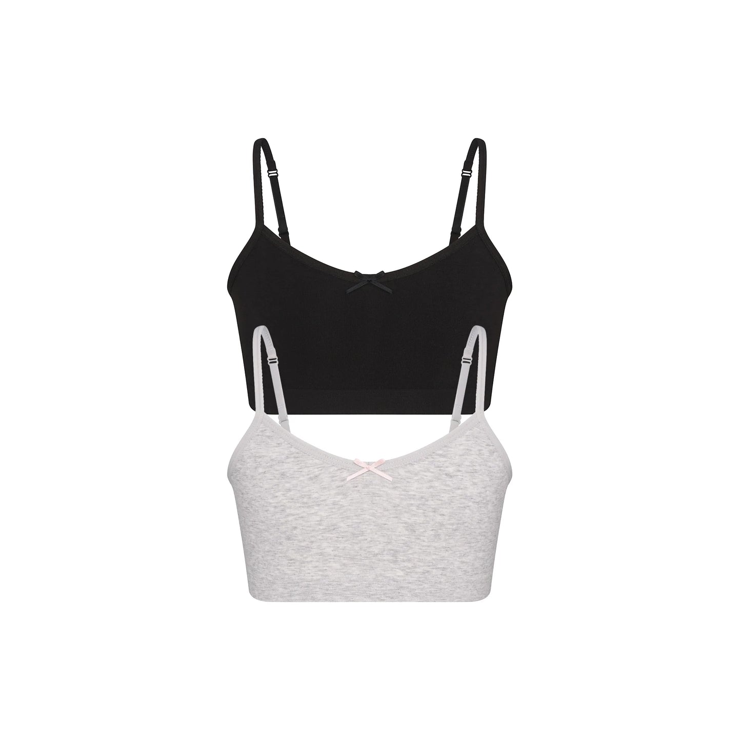 COTTON SEAMLESS JUNIORS BRALETTE 2-PACK | LIGHT HEATHER GREY AND SOOT