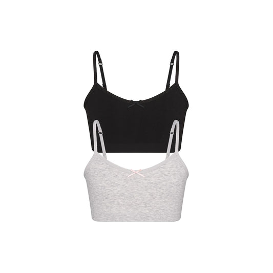 COTTON SEAMLESS JUNIORS BRALETTE 2-PACK | LIGHT HEATHER GREY AND SOOT