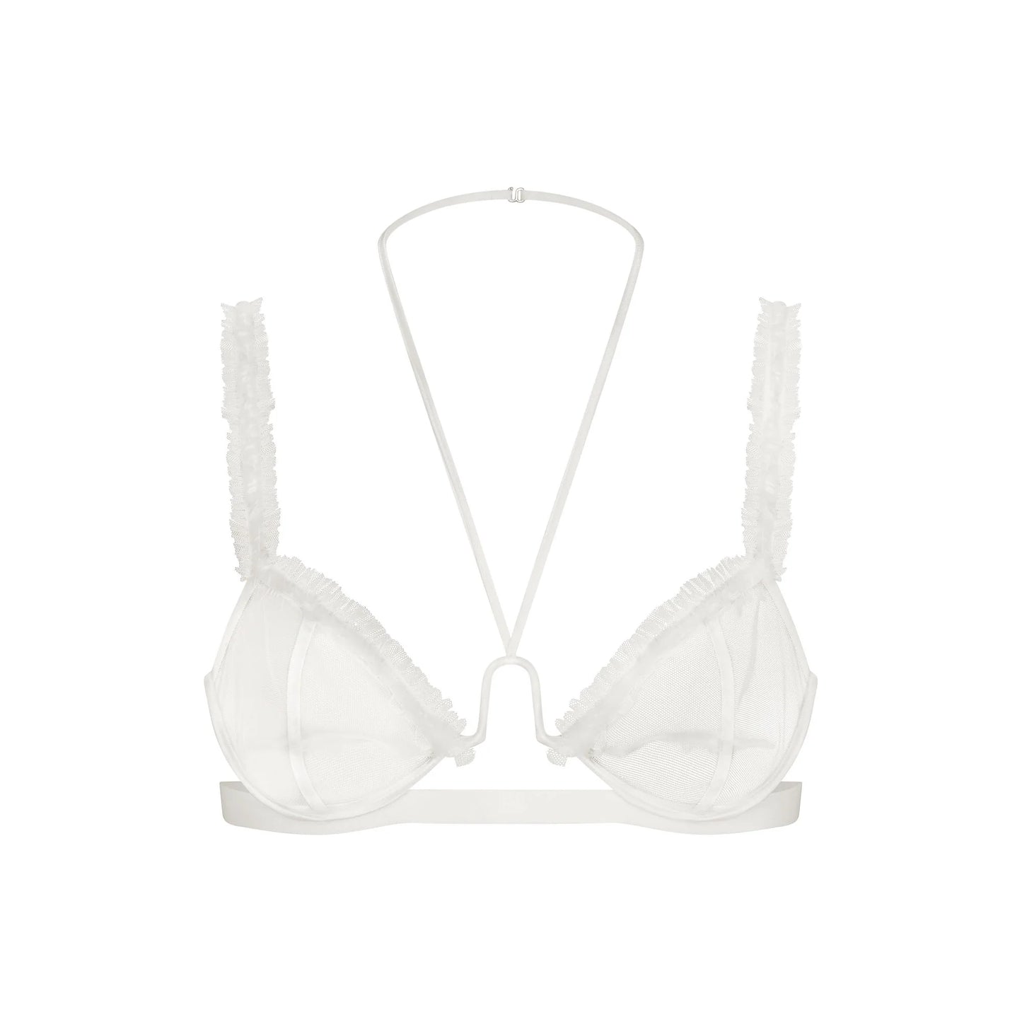 ULTRA FINE MESH RUFFLE BRA | IVORY