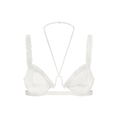 ULTRA FINE MESH RUFFLE BRA | IVORY