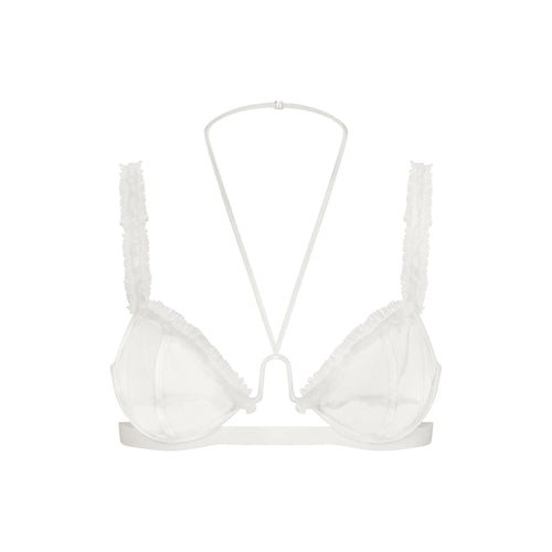 ULTRA FINE MESH RUFFLE BRA | IVORY