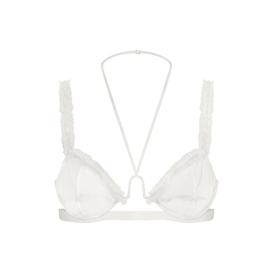 ULTRA FINE MESH RUFFLE BRA | IVORY