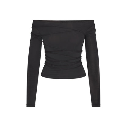VETTESE X SKIMS SHEER MODAL OFF THE SHOULDER TOP | ONYX
