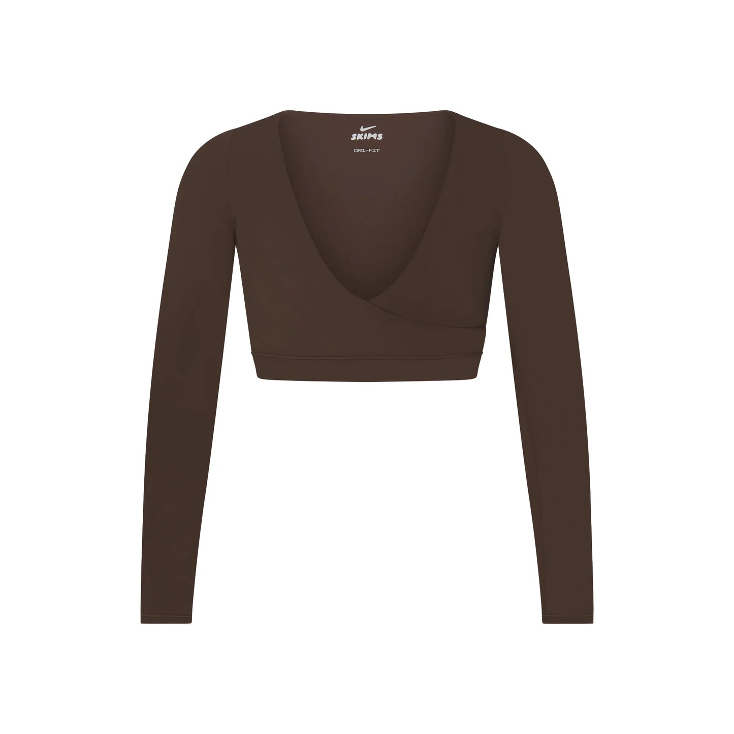 NikeSKIMS MATTE WRAP LONG SLEEVE CROPPED TOP | DARK SEPIA