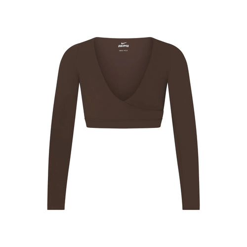 NikeSKIMS MATTE WRAP LONG SLEEVE CROPPED TOP | DARK SEPIA