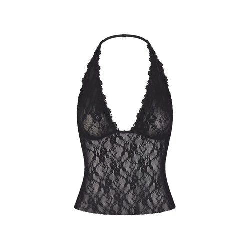 STRETCH LACE HALTER TOP | SOOT