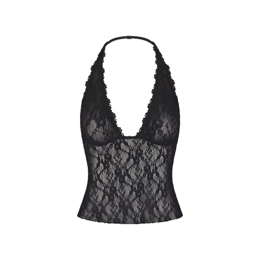 STRETCH LACE HALTER TOP | SOOT
