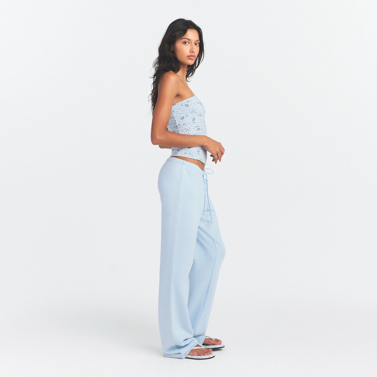 DRAPEY FRENCH TERRY STRAIGHT LEG PANT | POWDER BLUE
