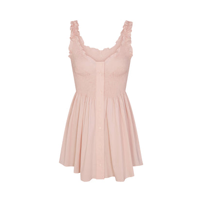 POPLIN APPAREL MINI SMOCKED DRESS | DUSTY PINK
