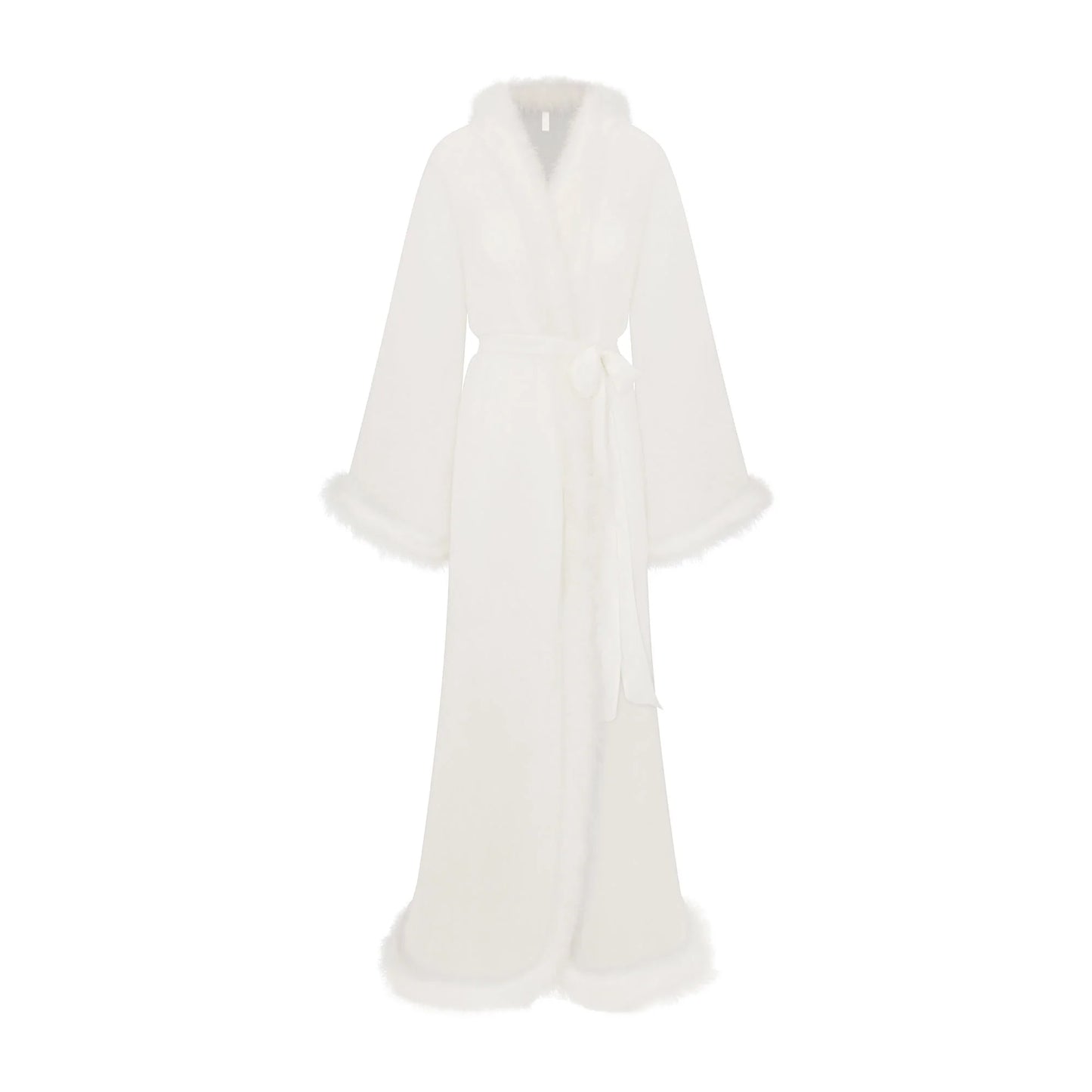 BRIDAL SLEEP FEATHER TRIM LONG ROBE | IVORY