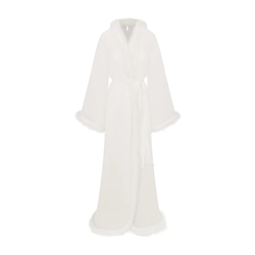 BRIDAL SLEEP FEATHER TRIM LONG ROBE | IVORY