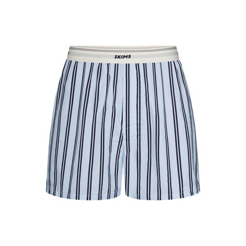COTTON POPLIN MENS LOGO BAND BOXER | PERIWINKLE STRIPE