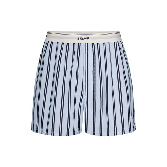 COTTON POPLIN MENS LOGO BAND BOXER | PERIWINKLE STRIPE