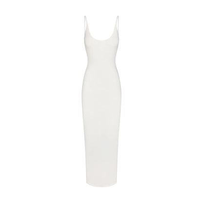 SMOOTH LAYERS SCOOP NECK LONG DRESS | EGRET
