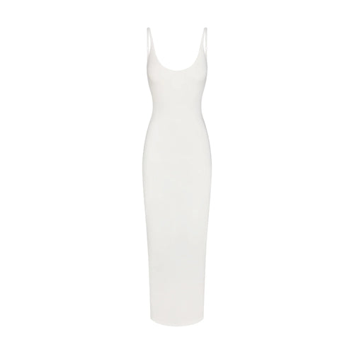 SMOOTH LAYERS SCOOP NECK LONG DRESS | EGRET