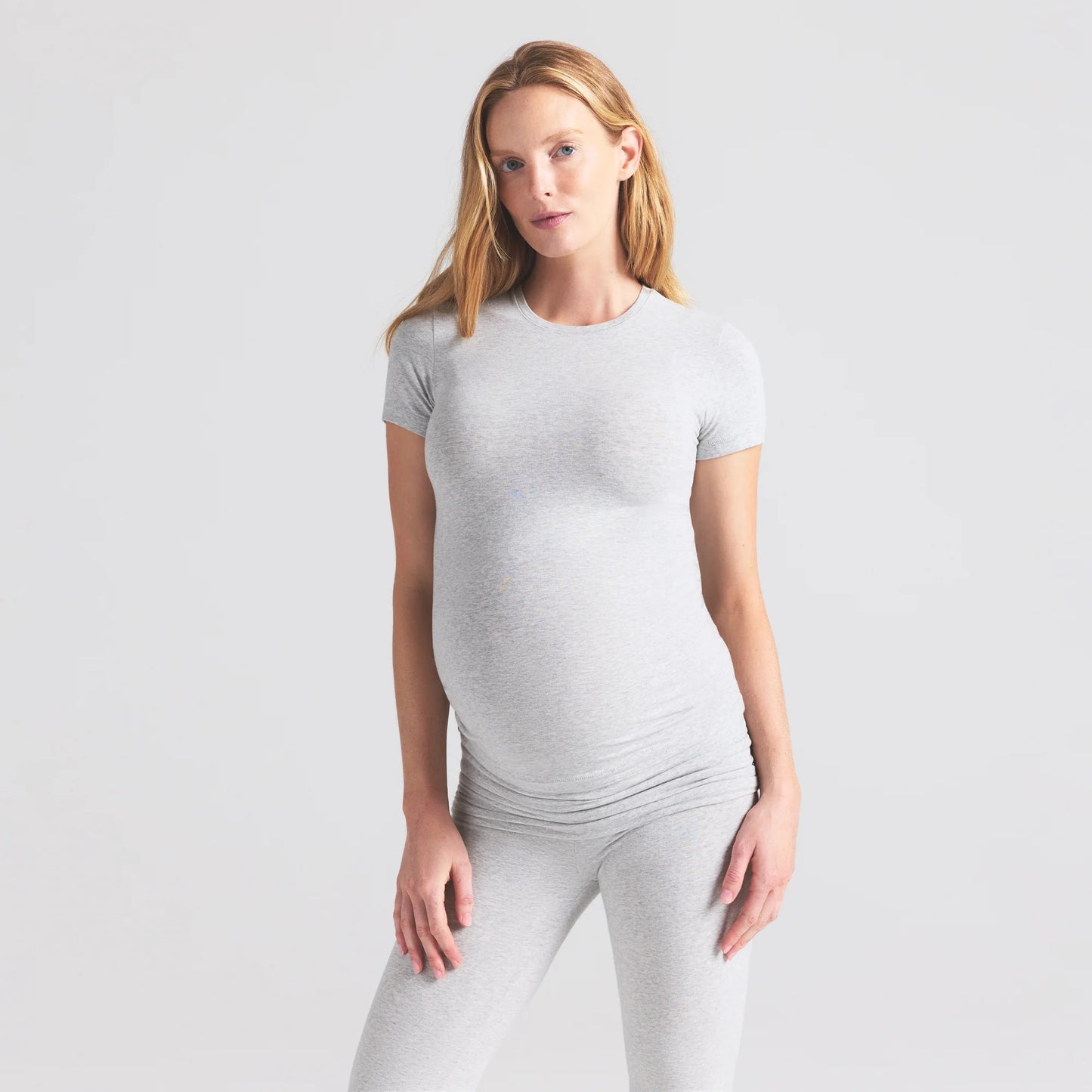COTTON JERSEY MATERNITY T-SHIRT | LIGHT HEATHER GREY