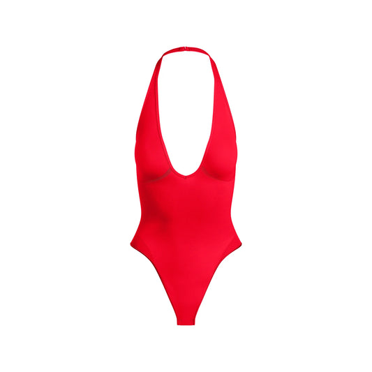 SEAMLESS SCULPT DEEP PLUNGE THONG BODYSUIT | RUBY