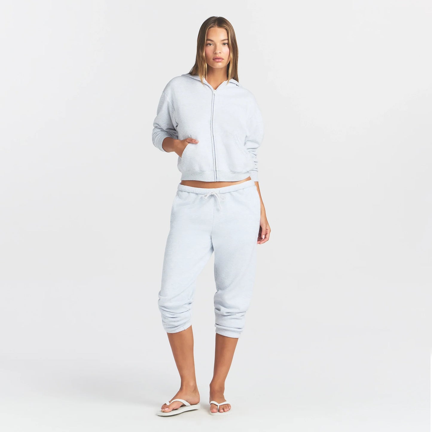 COTTON FLEECE CLASSIC ZIP UP HOODIE | LIGHT HEATHER GREY