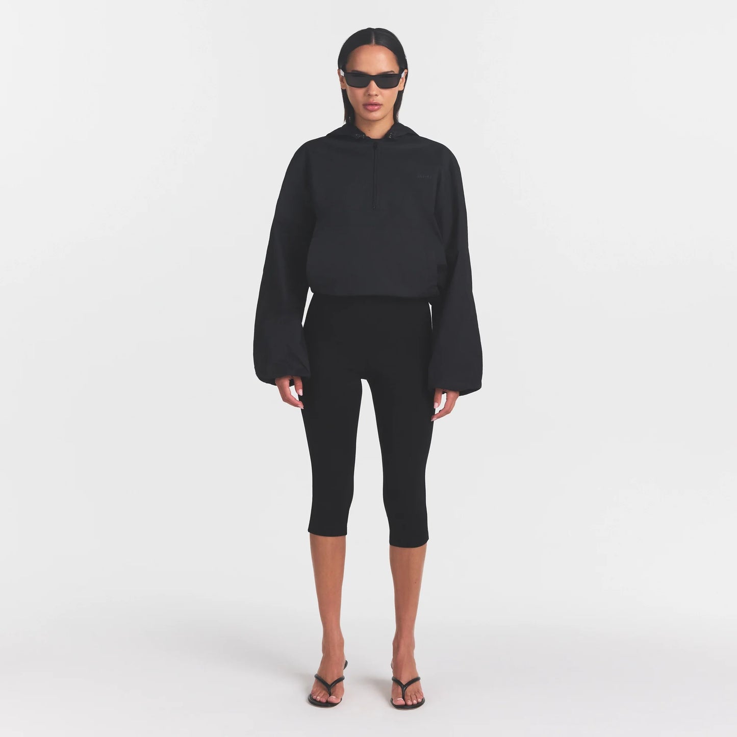WOVEN COTTON HALF ZIP PULLOVER | ONYX