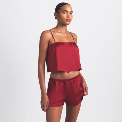WOVEN SHINE CAMI AND SHORT SLEEP SET | BRICK