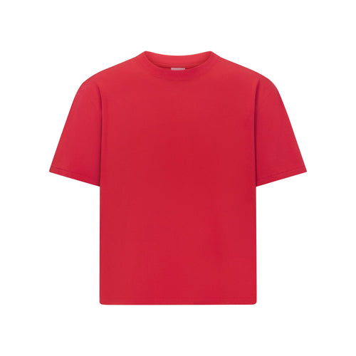 HEAVYWEIGHT COTTON MENS RELAXED CROPPED CREWNECK | WASHED RED