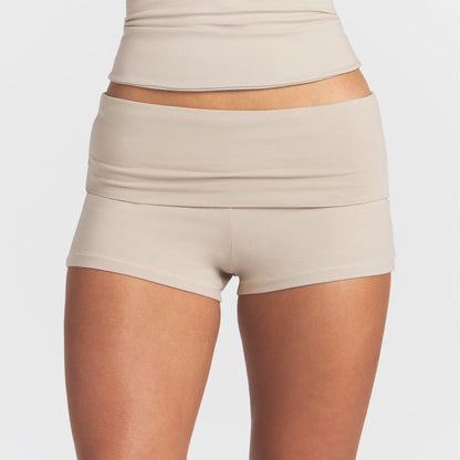 COTTON JERSEY FOLDOVER SHORT | STONE