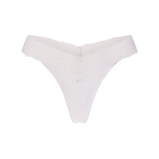LIGHTWEIGHT COTTON WIDE LACE THONG | SNOW