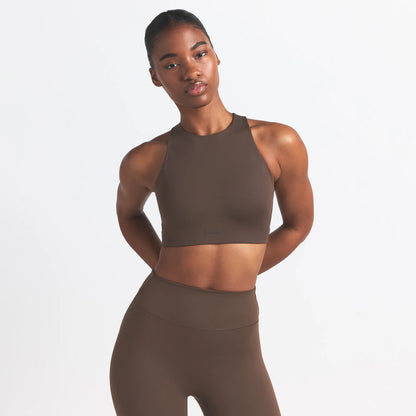 NikeSKIMS MATTE HIGH NECK BRA | DARK SEPIA