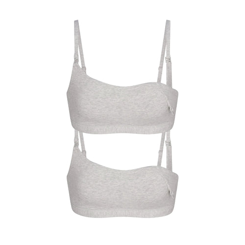 COTTON JERSEY MATERNITY NURSING SCOOP BRALETTE 2-PACK | LIGHT HEATHER GREY