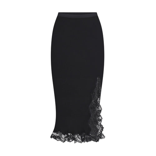 RIB KNIT LACE MIDI SKIRT | OBSIDIAN
