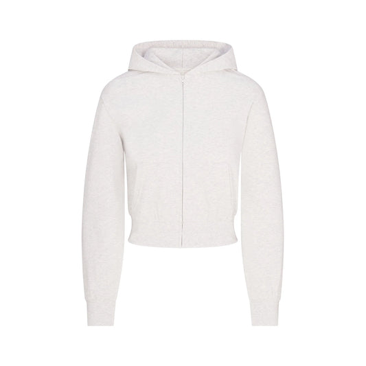 COTTON JERSEY ZIP UP HOODIE | LIGHT HEATHER GREY