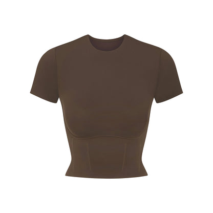 NikeSKIMS MATTE CROPPED CORSET T-SHIRT | DARK SEPIA