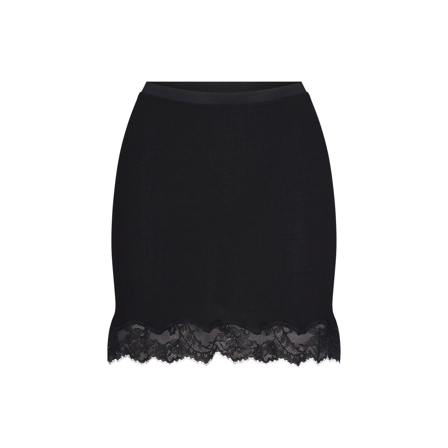 RIB KNIT LACE MINI SKIRT | OBSIDIAN
