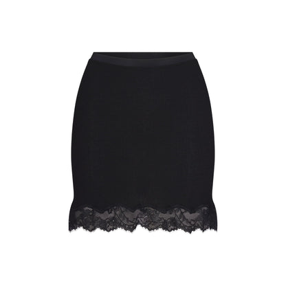 RIB KNIT LACE MINI SKIRT | OBSIDIAN