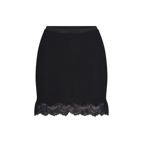 RIB KNIT LACE MINI SKIRT | OBSIDIAN