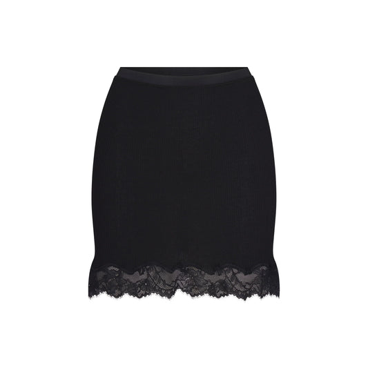 RIB KNIT LACE MINI SKIRT | OBSIDIAN