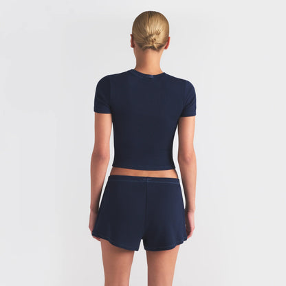 COTTON RIB LOOSE SHORT | NAVY