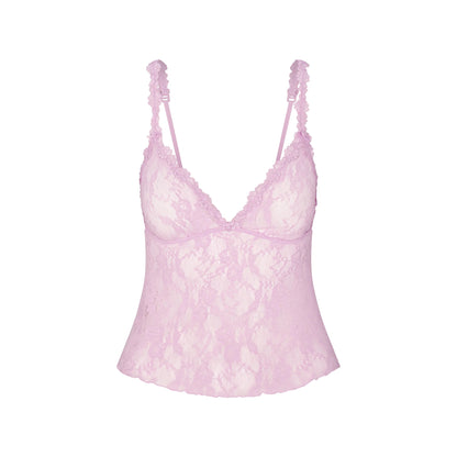 STRETCH LACE TRIANGLE CAMI AND SHORT SET | BABY PINK