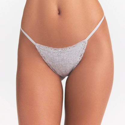 LIGHTWEIGHT COTTON POINTELLE LACE STRING THONG | LIGHT HEATHER GREY