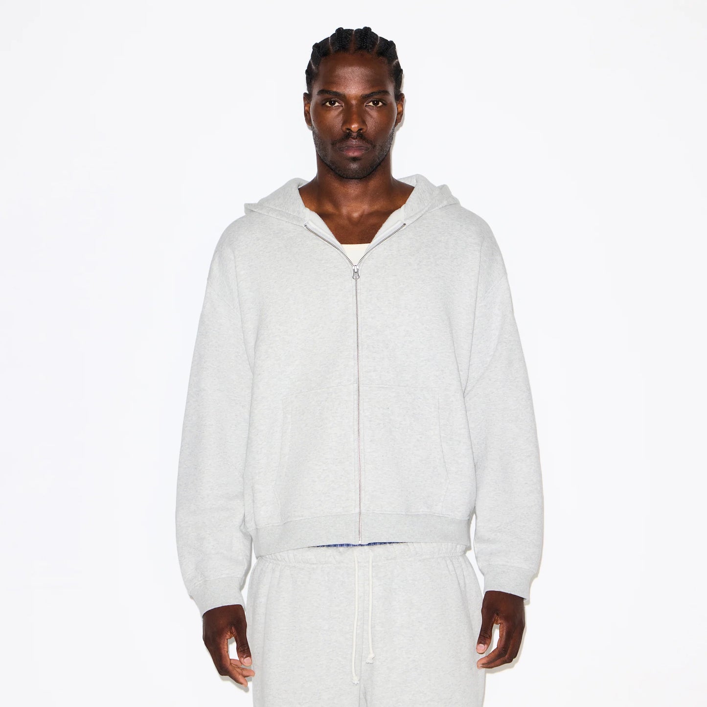 FLEECE LOUNGE MENS RELAXED ZIP UP HOODIE | LIGHT HEATHER GREY