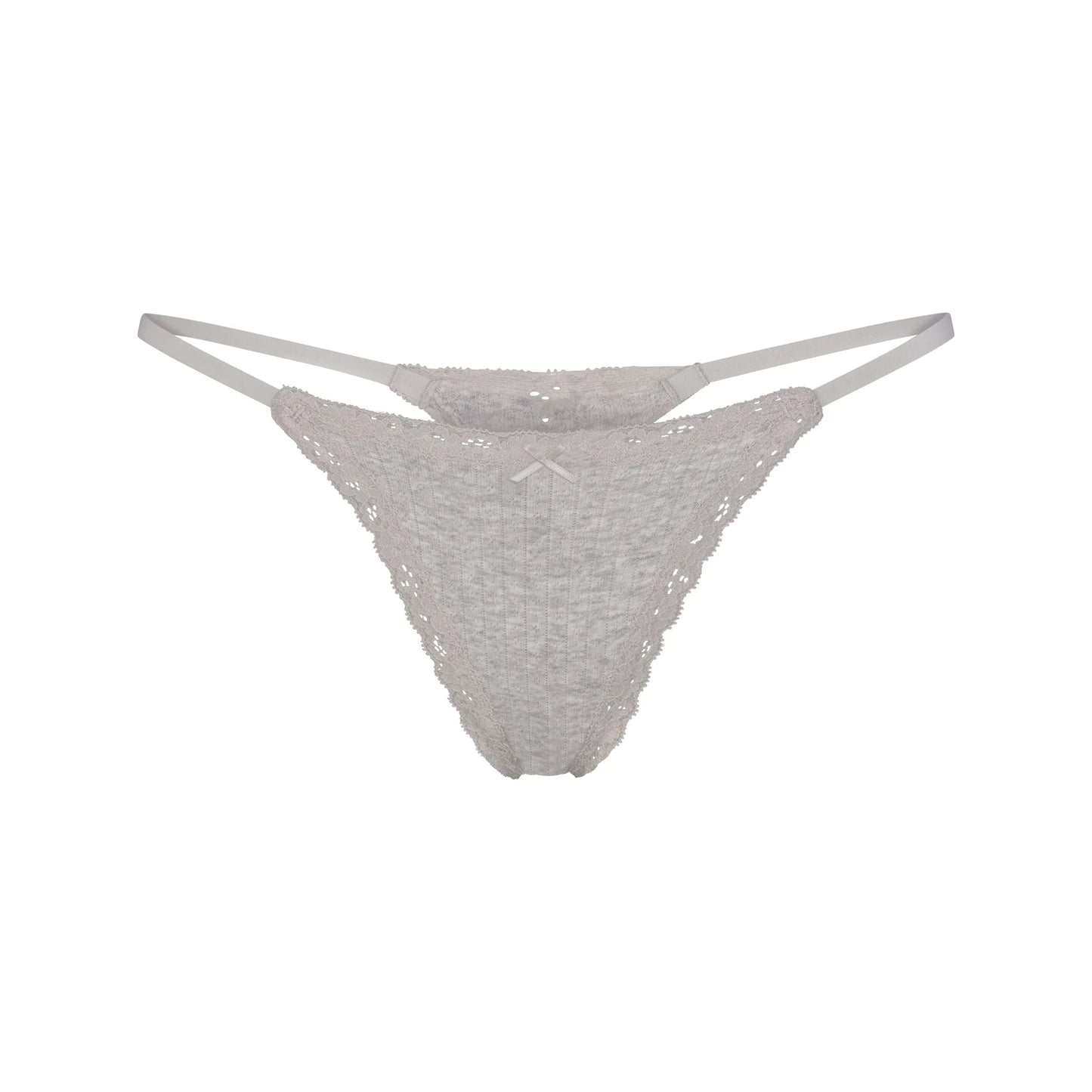 LIGHTWEIGHT COTTON POINTELLE LACE STRING THONG | LIGHT HEATHER GREY