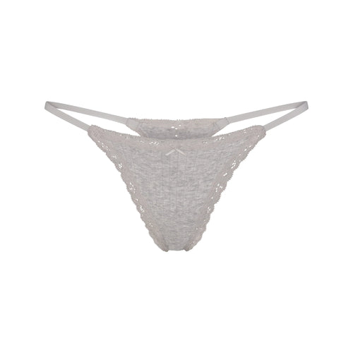 LIGHTWEIGHT COTTON POINTELLE LACE STRING THONG | LIGHT HEATHER GREY