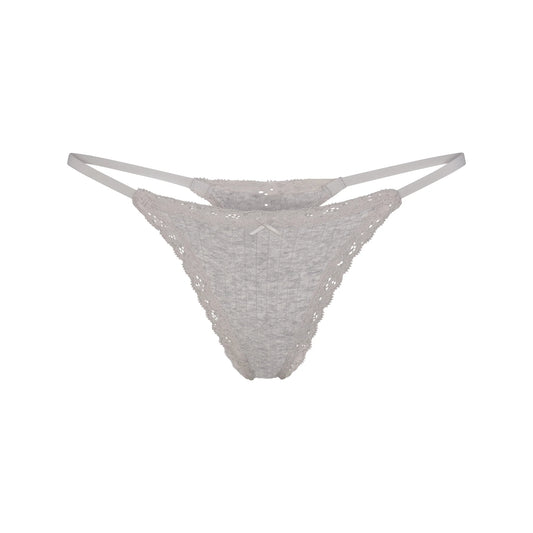 LIGHTWEIGHT COTTON POINTELLE LACE STRING THONG | LIGHT HEATHER GREY