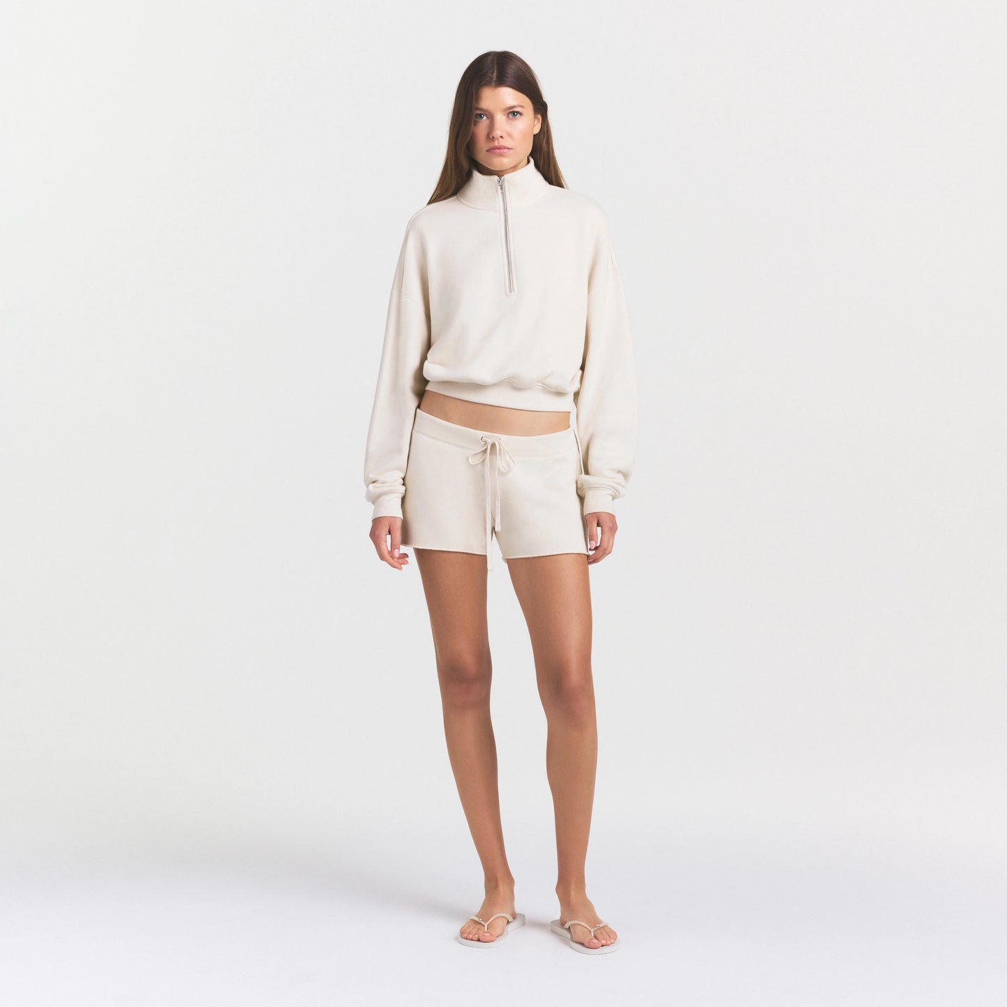 DRAPEY FRENCH TERRY HALF ZIP | BUFF